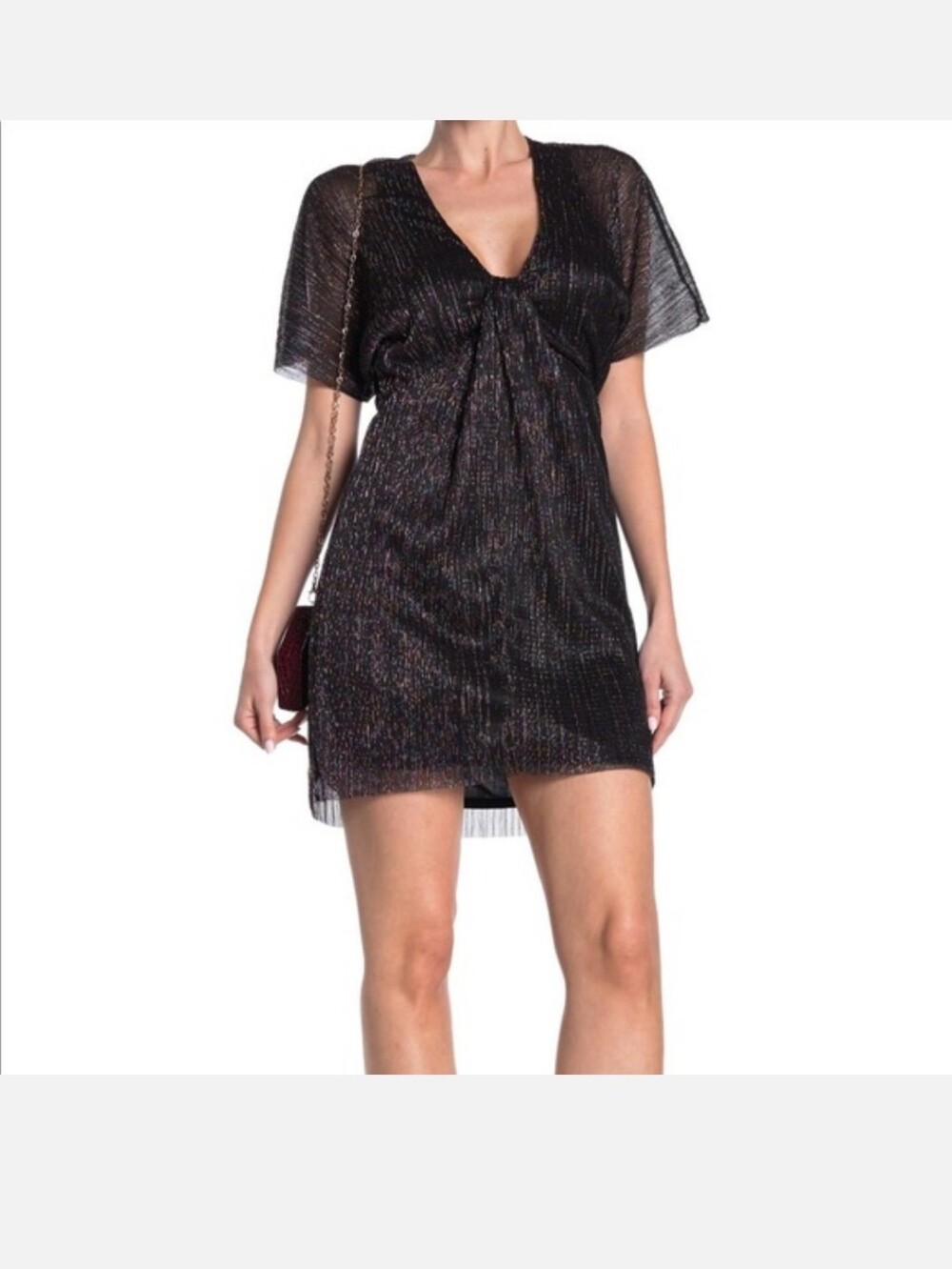 Lush Black Iridescent V-Neck Short Dress